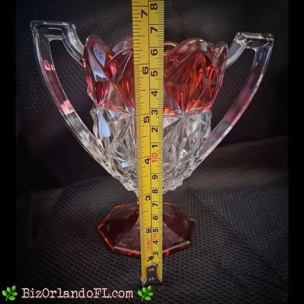 VINTAGE: Indiana Glass Monticello Trophy Clear Glass Vase w/ Ruby Red Stain HTF